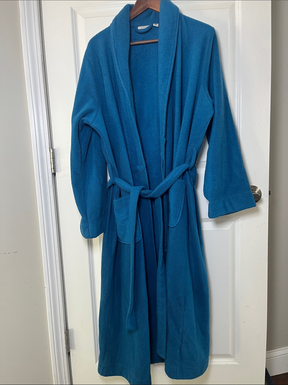 LL Bean Vintage Fleece Teal Long Full  Tie Belt Robe XL petite